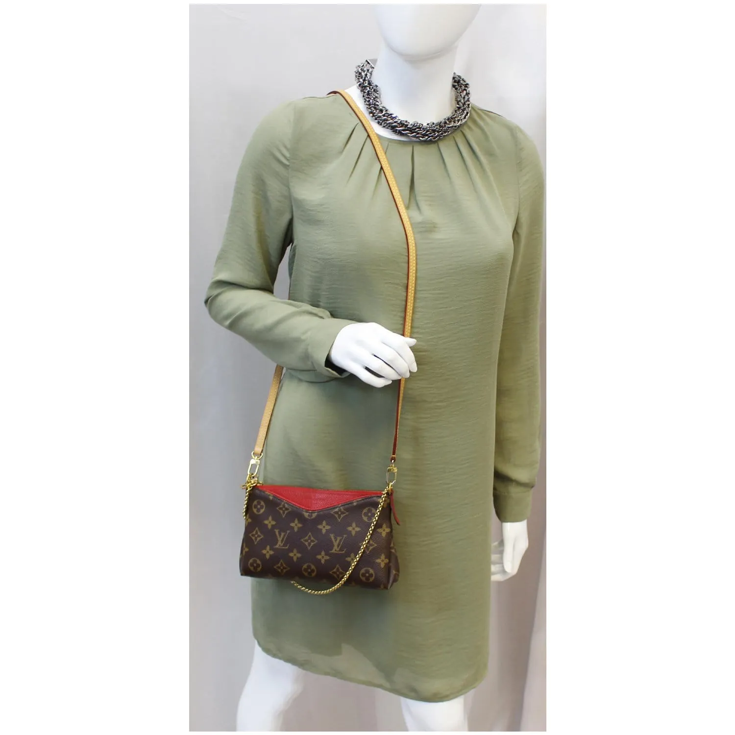 LOUIS VUITTON Pallas Monogram Canvas Clutch Crossbody Bag Brown