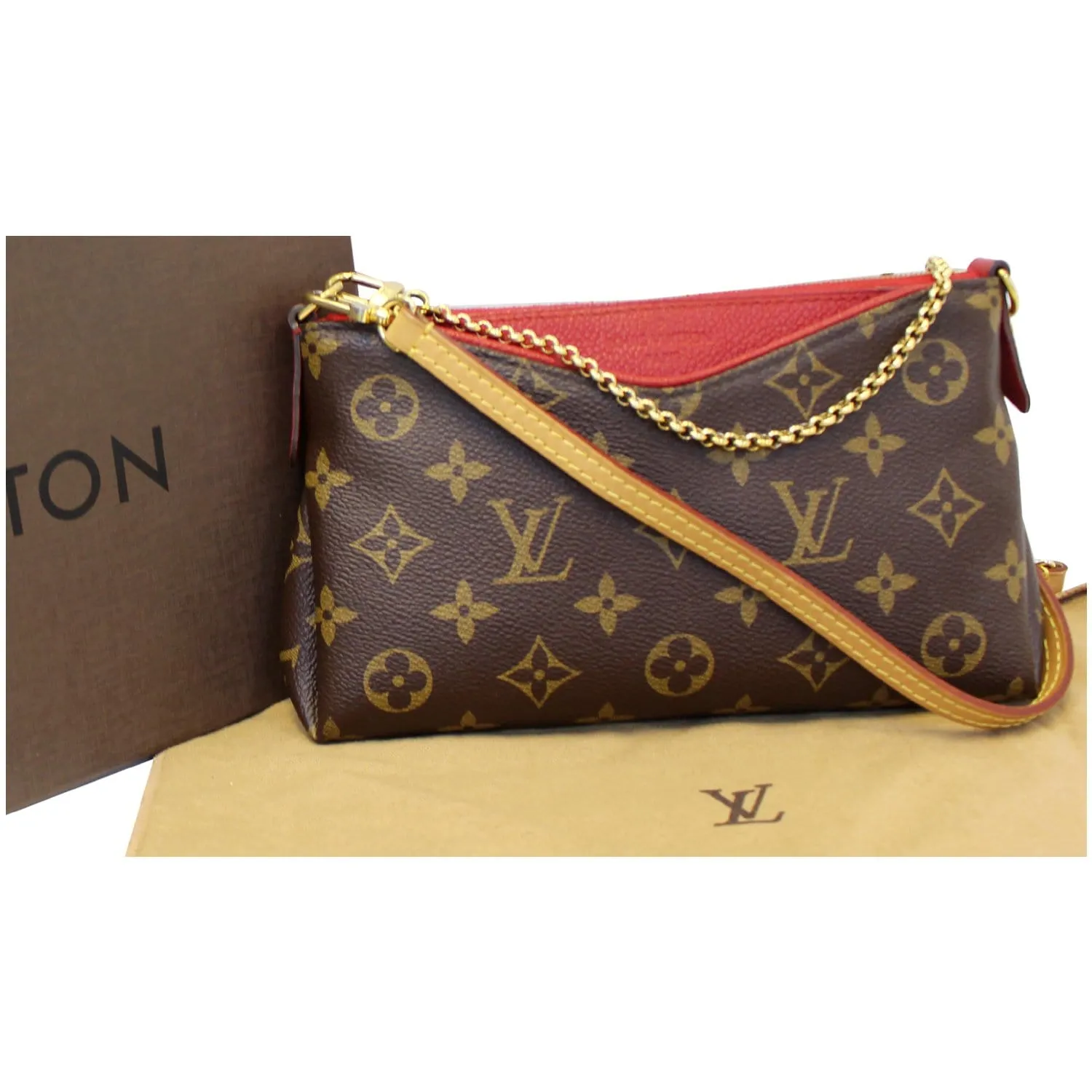 LOUIS VUITTON Pallas Monogram Canvas Clutch Crossbody Bag Brown