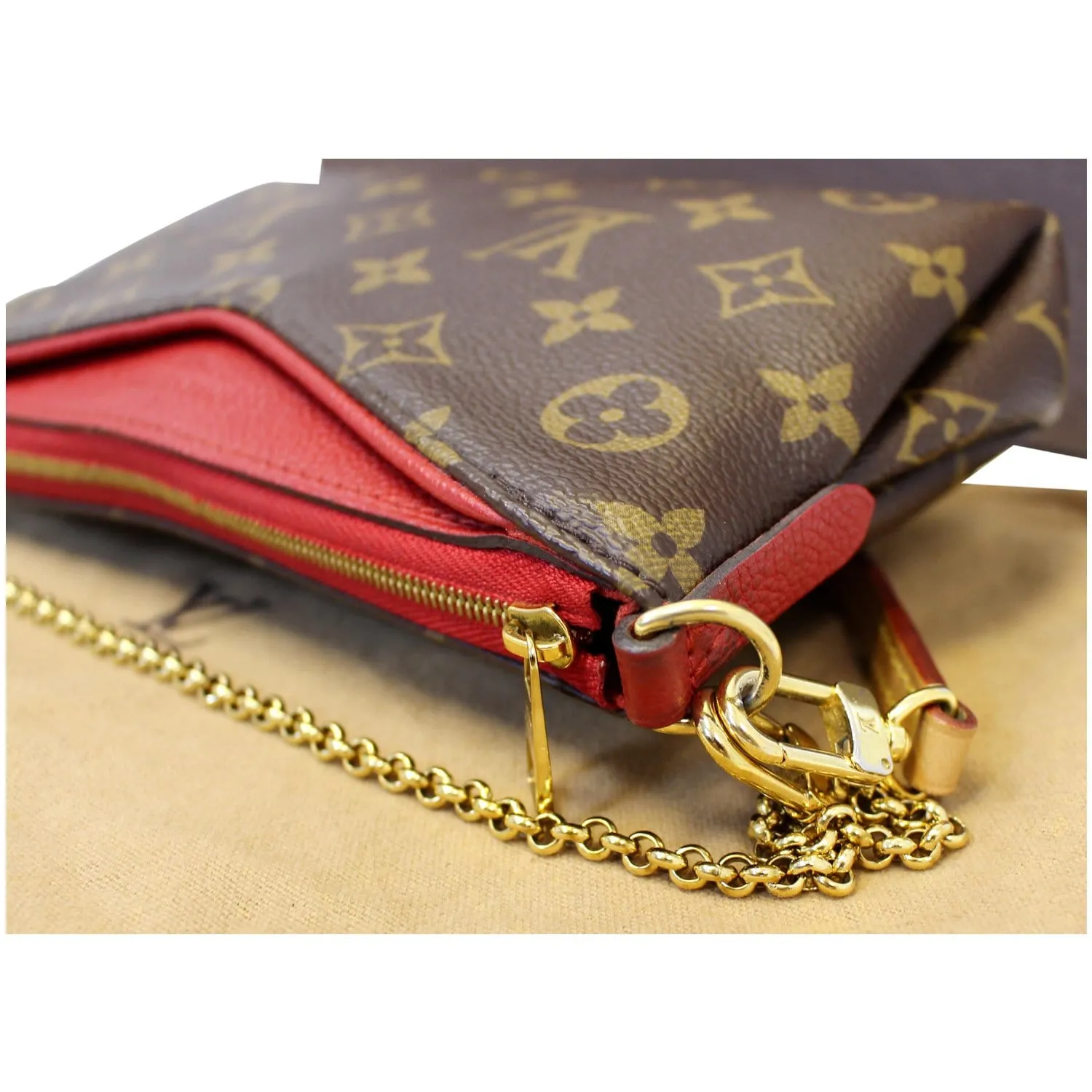 LOUIS VUITTON Pallas Monogram Canvas Clutch Crossbody Bag Brown
