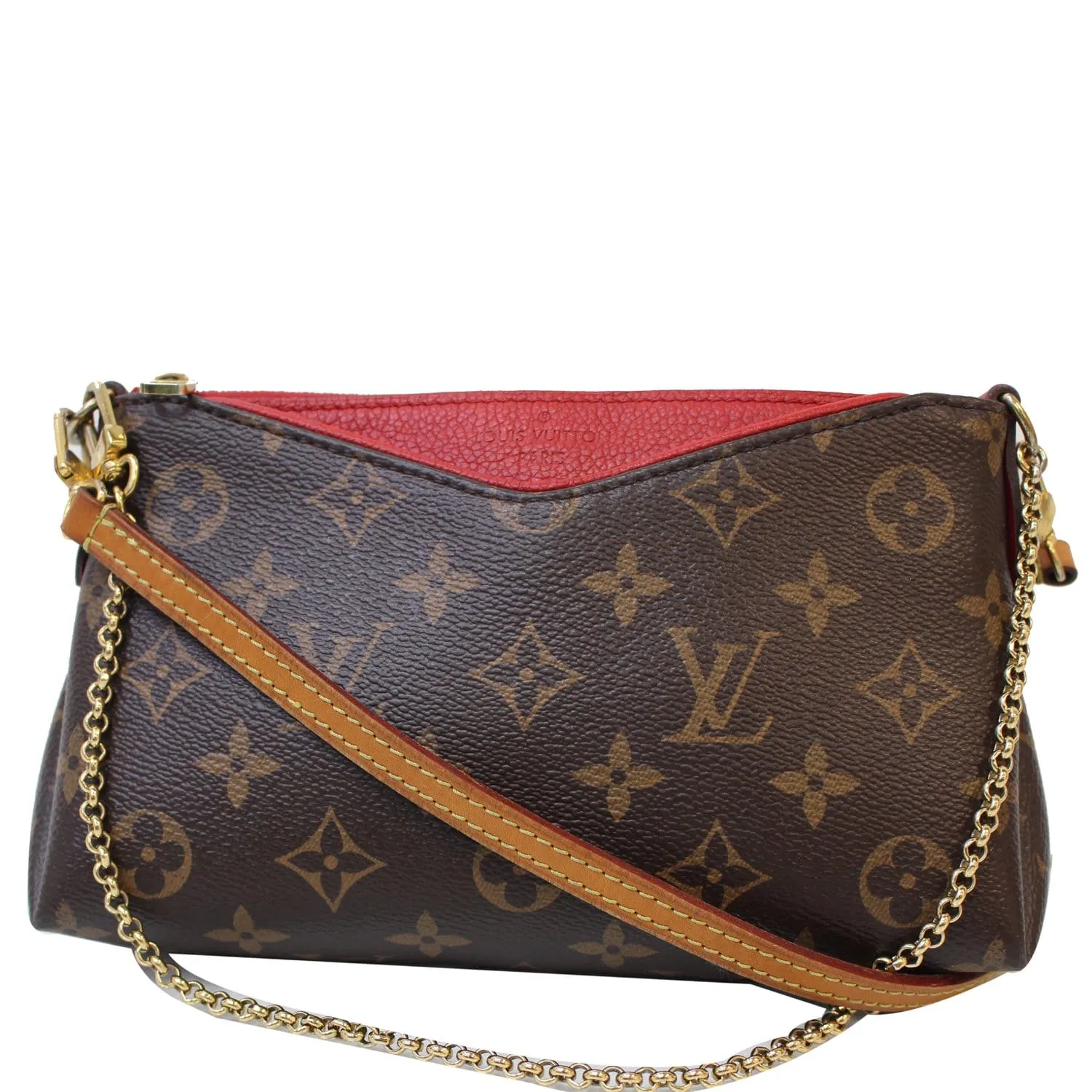 LOUIS VUITTON Pallas Monogram Canvas Clutch Crossbody Bag Brown