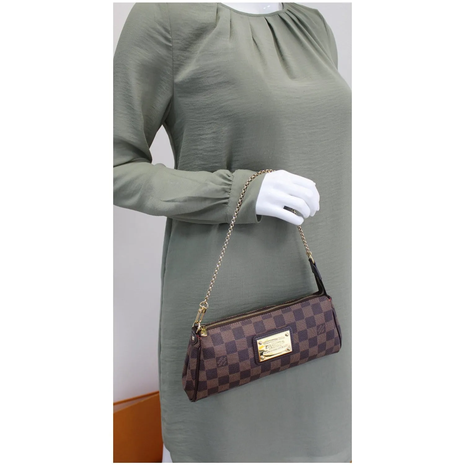 LOUIS VUITTON Pochette Eva Damier Ebene Clutch Bag Brown