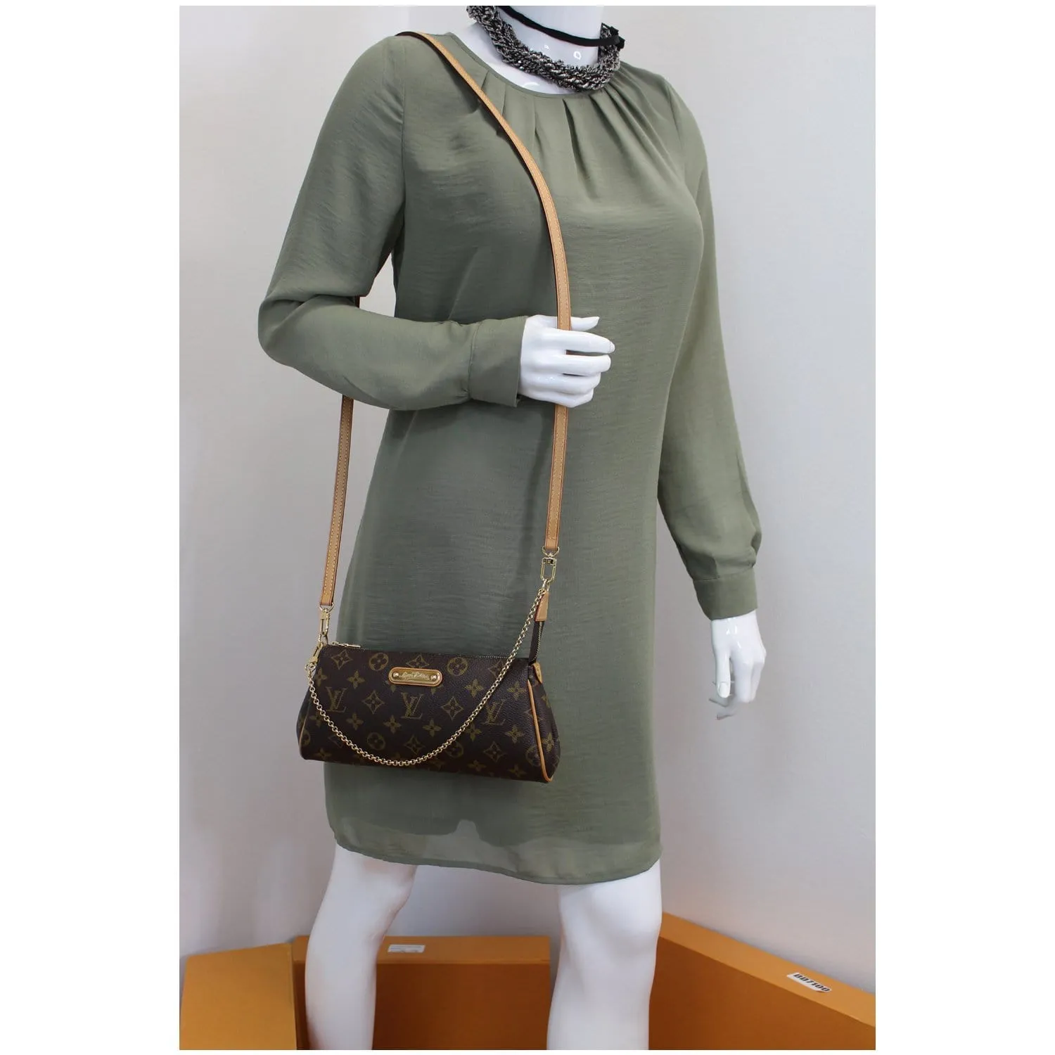 LOUIS VUITTON Pochette Eva Monogram Canvas Crossbody Bag Brown