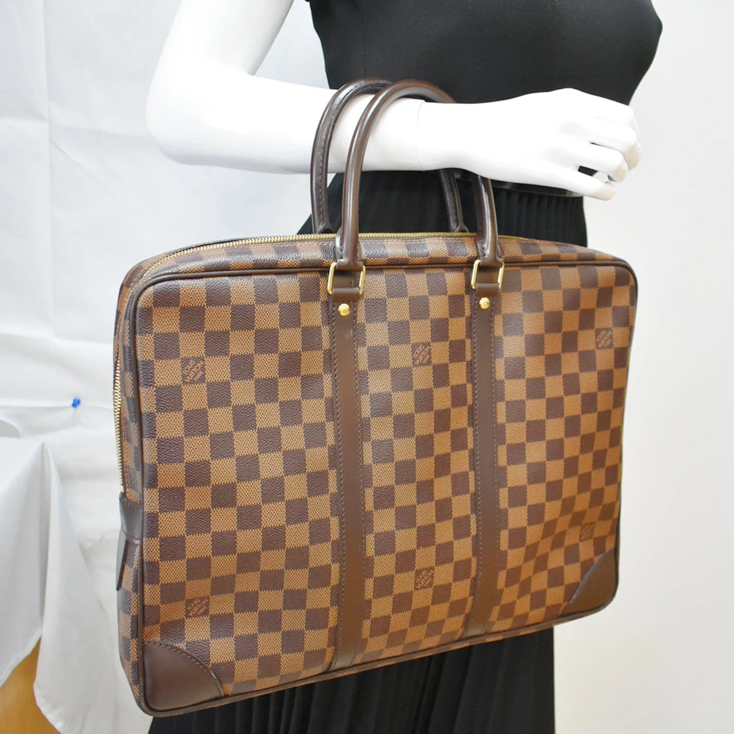 LOUIS VUITTON Porte Documents Voyage Damier Ebene Briefcase Bag Brown - Hot Deals