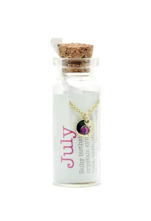 Lucky Feather Birthstone Bottle Necklace Gold - July