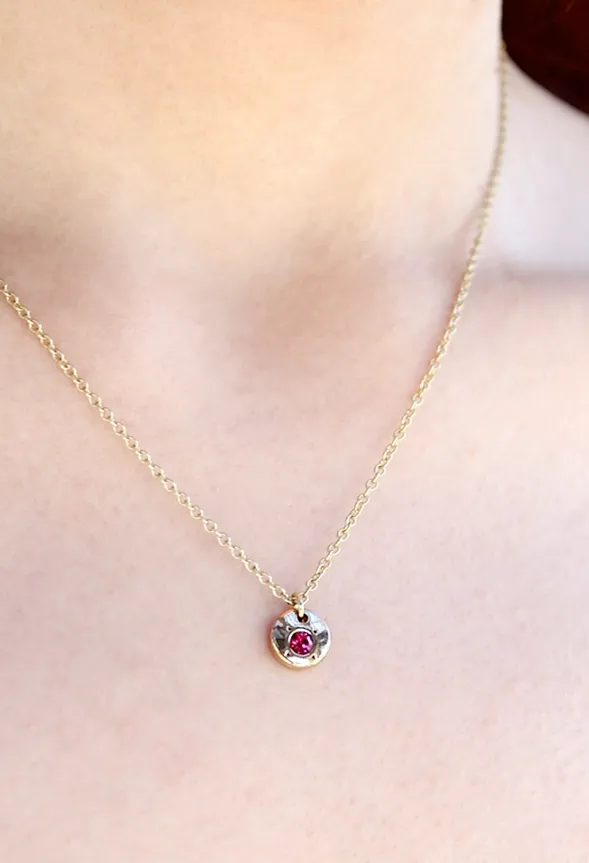 Lucky Feather Birthstone Bottle Necklace Gold - July