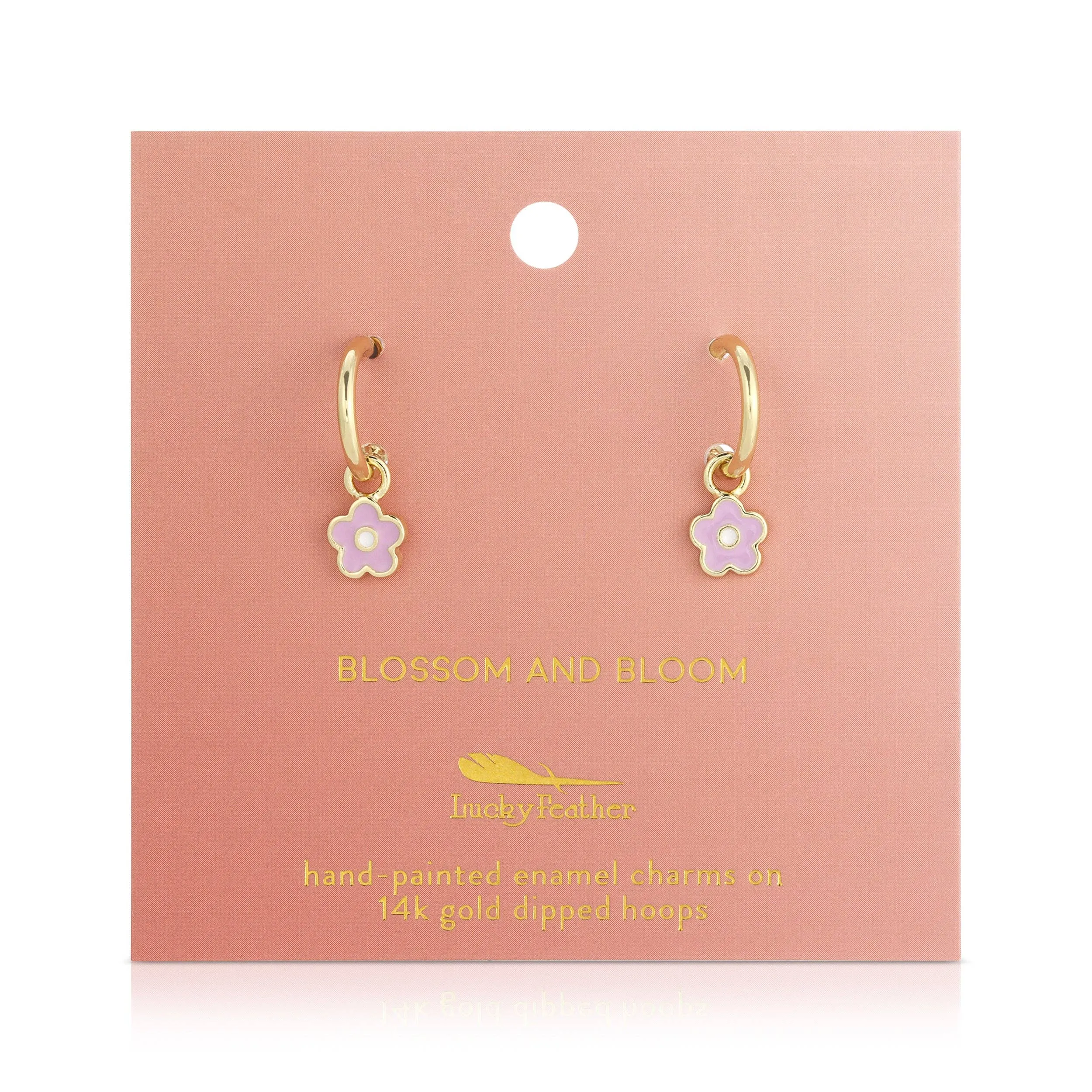 Lucky Feather Hoop Earrings - Flower Charm