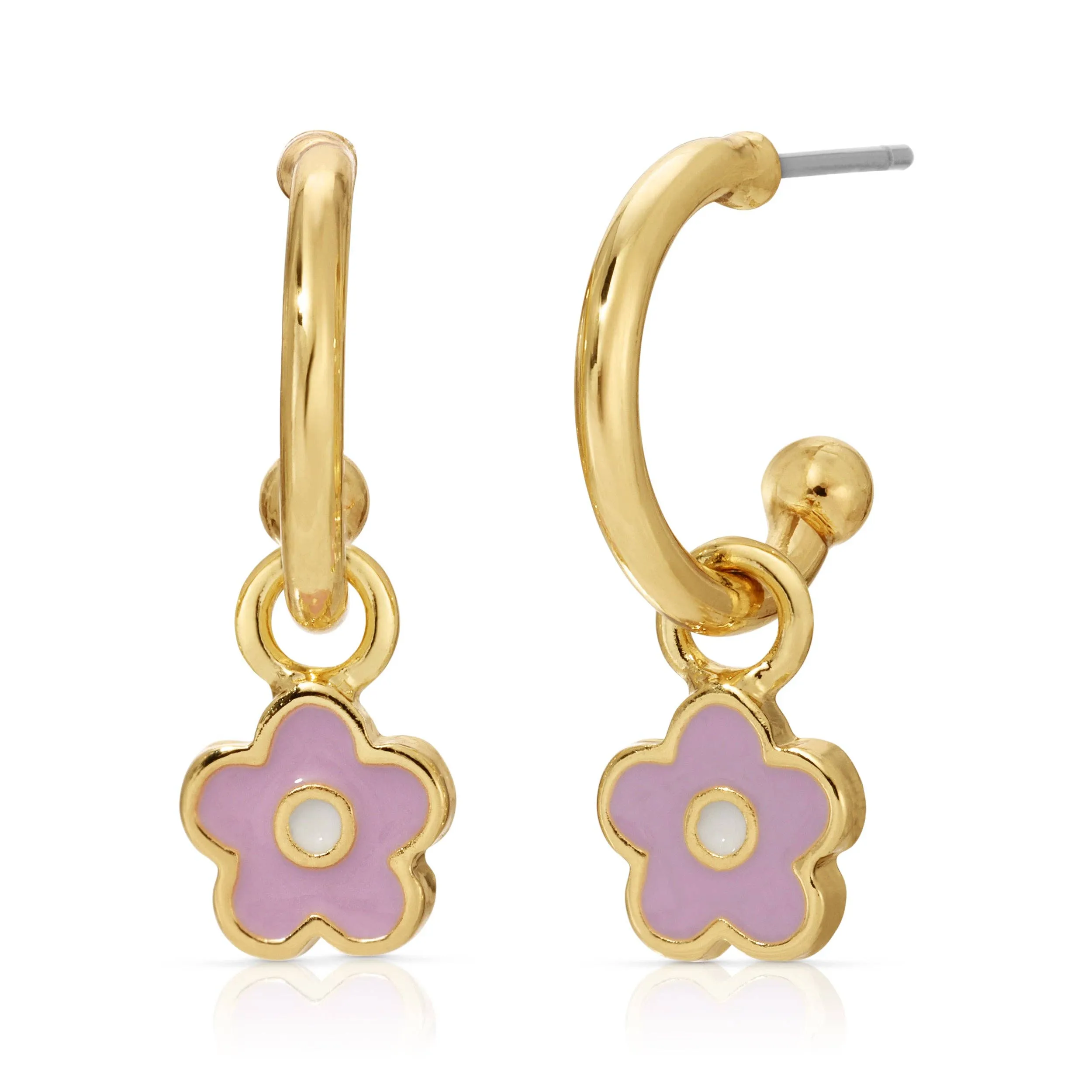 Lucky Feather Hoop Earrings - Flower Charm