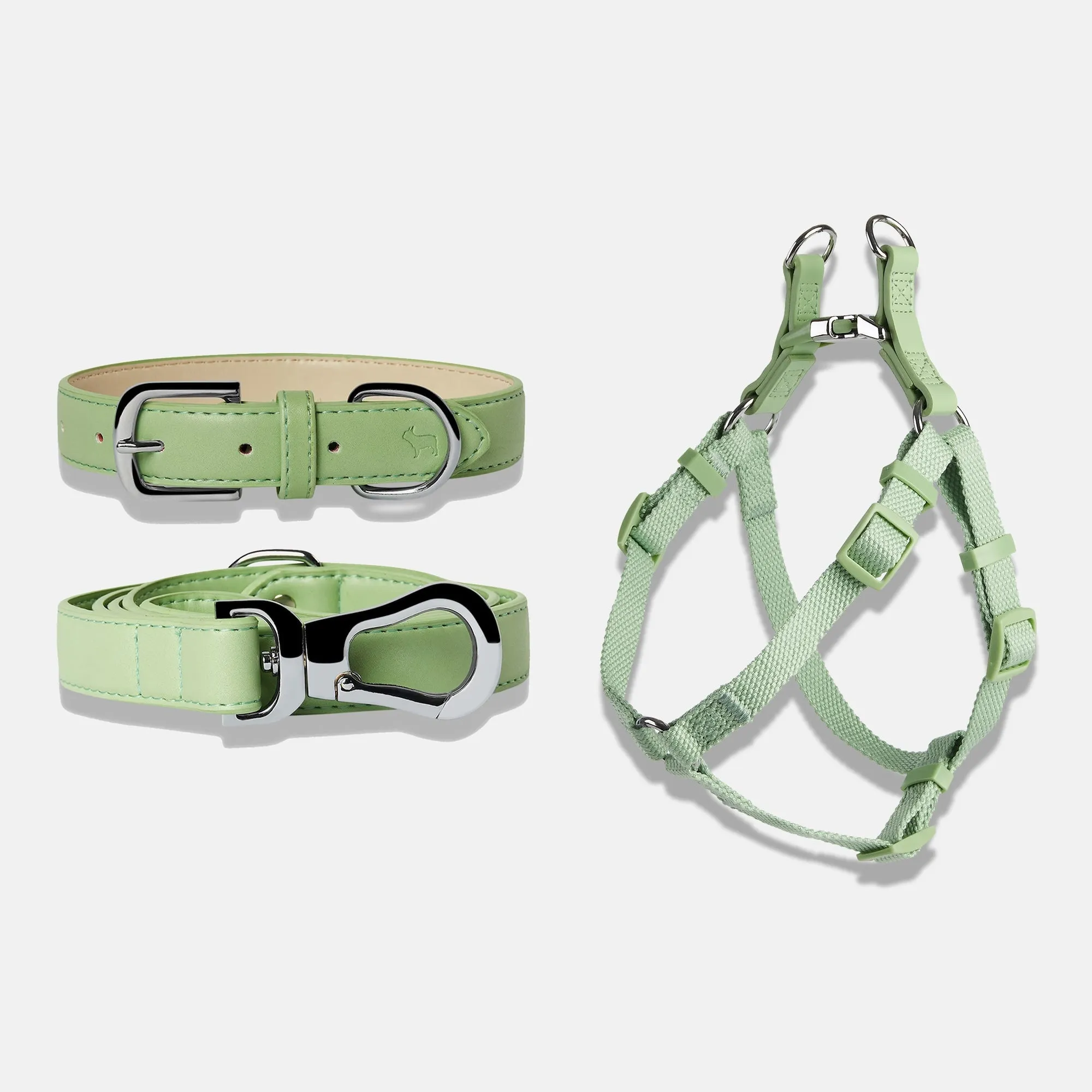 Lush Green Dog Collar, Harness & Lead Set