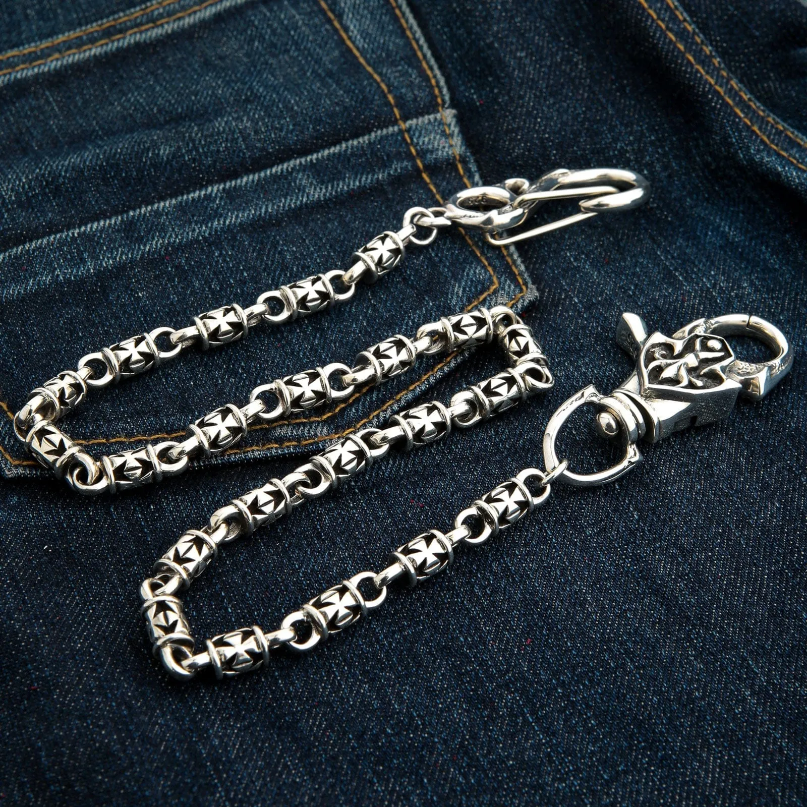 Maltese Iron Cross Sterling Silver Wallet Chain