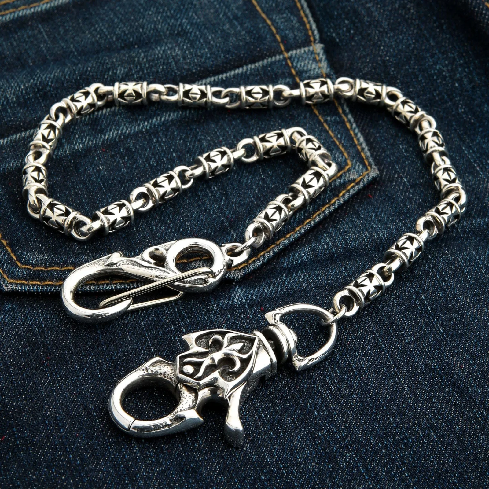 Maltese Iron Cross Sterling Silver Wallet Chain