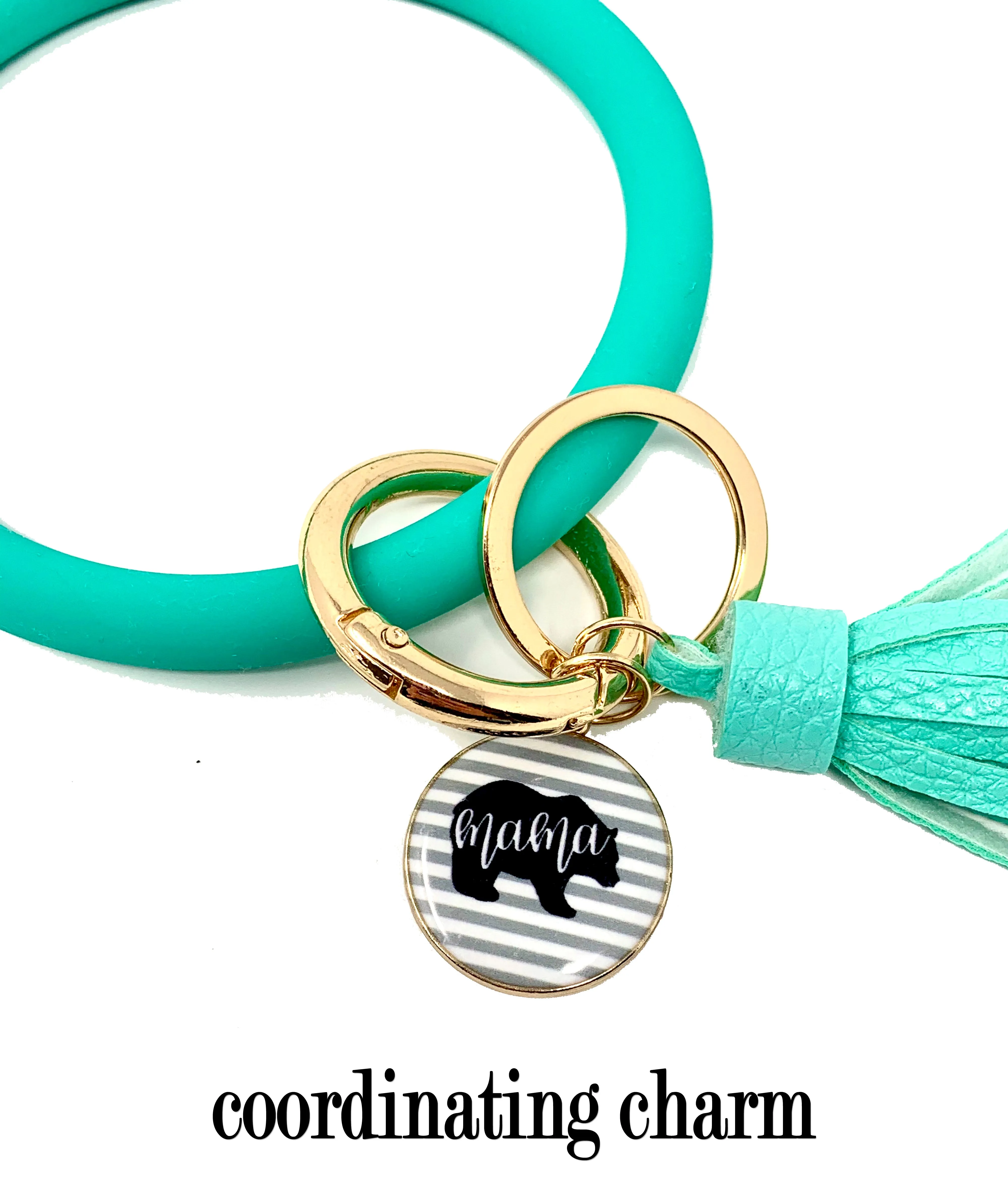 Mama Bear Teal Silicone Bracelet Keychain Wallet for Moms