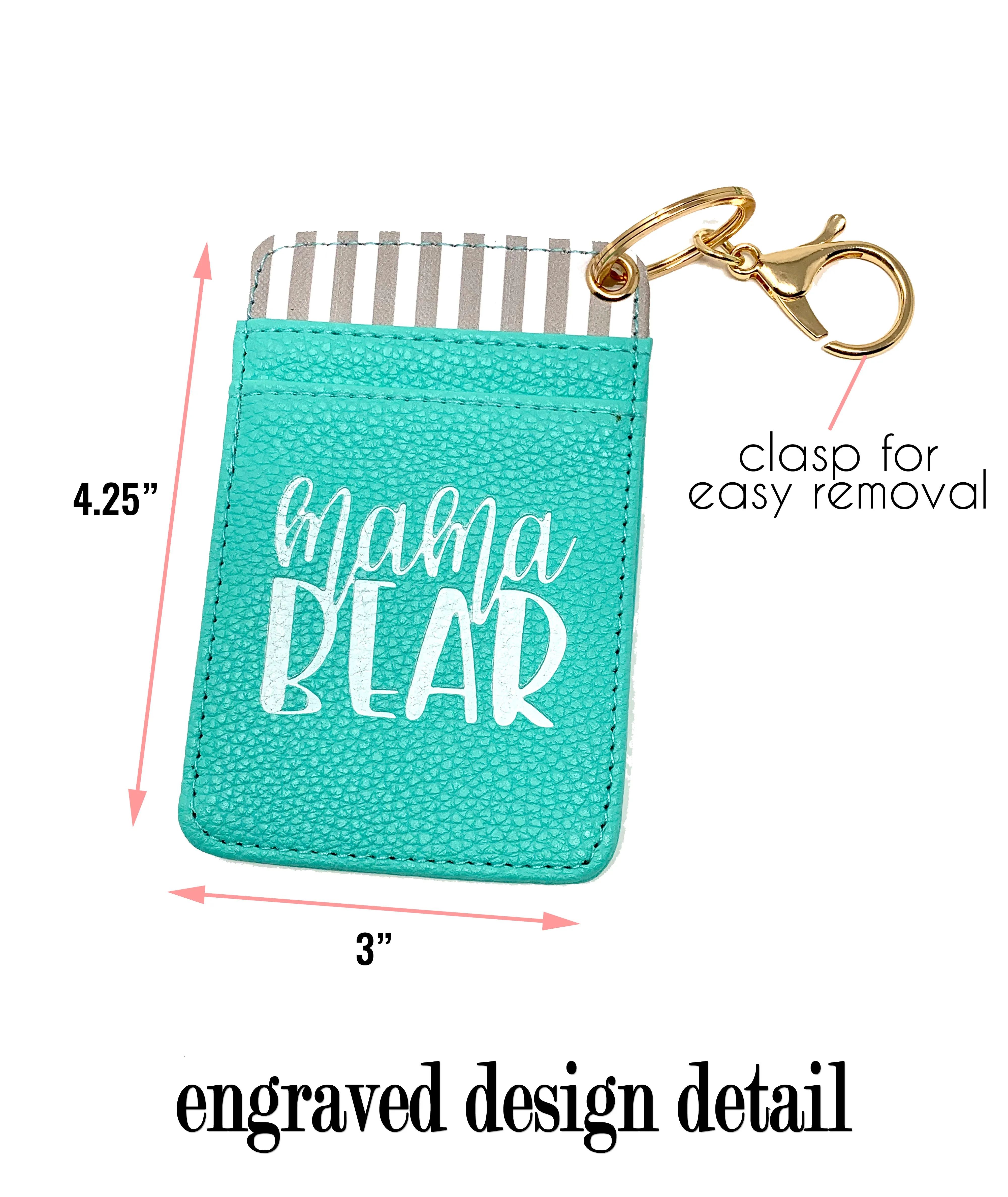 Mama Bear Teal Silicone Bracelet Keychain Wallet for Moms