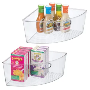 mDesign Kitchen Cabinet Plastic Lazy Susan Storage Organizer Bins with Front Handle - Large Pie-Shaped 1/4 Wedge, 6" Deep Container - Food Safe, BPA Free, 2 Pack - Clear
