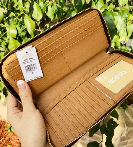 Michael Kors JetSet TravelContinental LongWallet Wristlet Brown