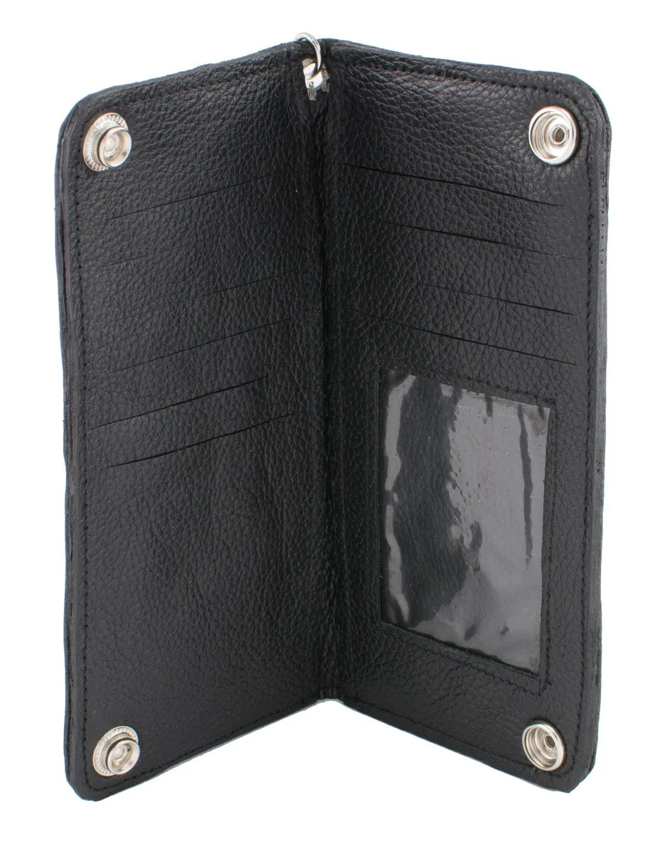 Milwaukee Leather MLW7870 Men's Black Leather Bi-Fold Long Wallet with Steel Chain