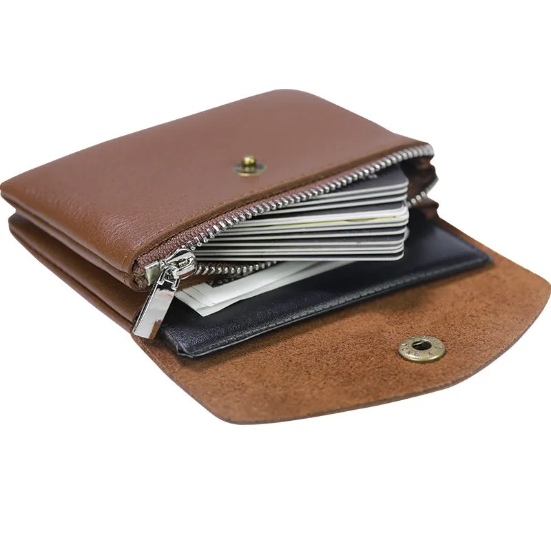 Mini Womens Black Leather Billfold Wallet Small Wallet with Coin Pocket Envelope Wallet for Ladies