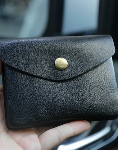 Mini Womens Black Leather Billfold Wallet Small Wallet with Coin Pocket Envelope Wallet for Ladies