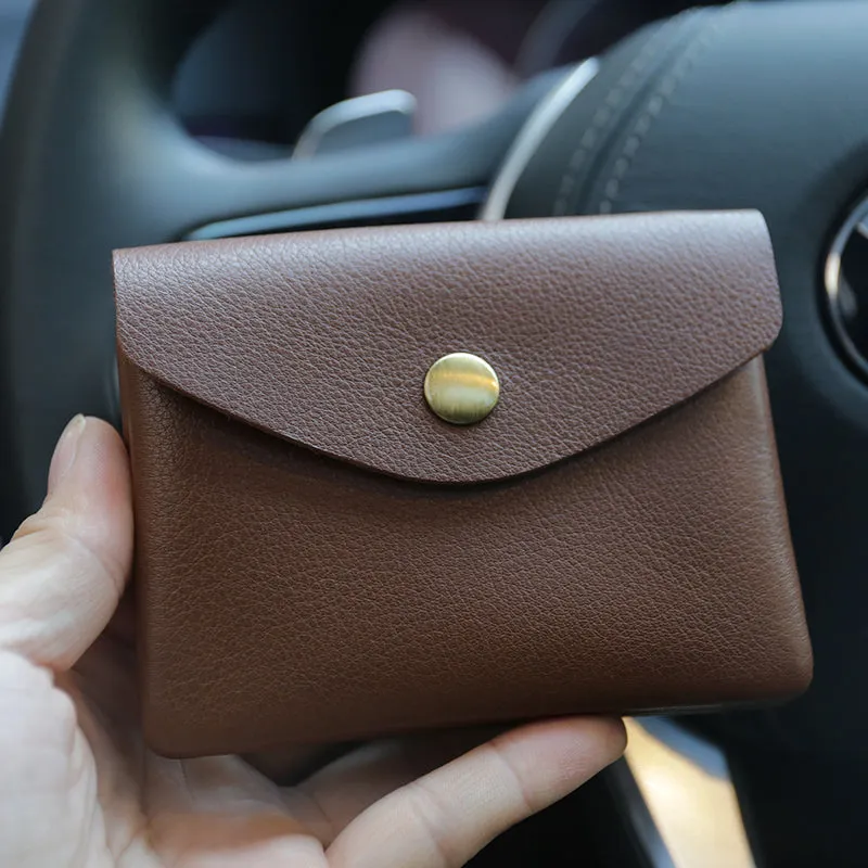 Mini Womens Black Leather Billfold Wallet Small Wallet with Coin Pocket Envelope Wallet for Ladies