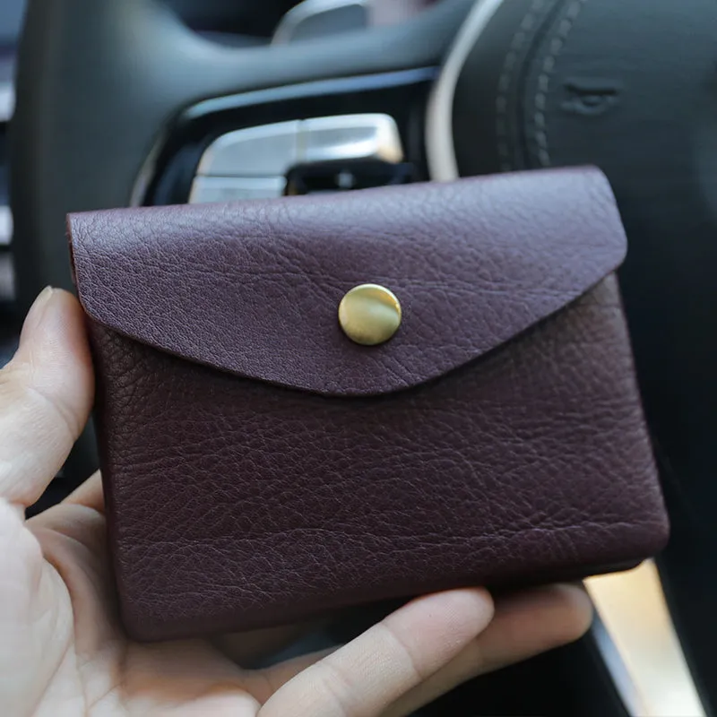 Mini Womens Black Leather Billfold Wallet Small Wallet with Coin Pocket Envelope Wallet for Ladies