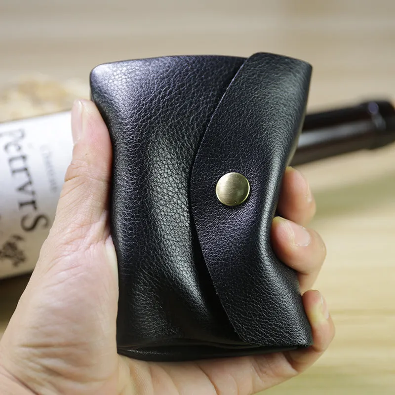 Mini Womens Black Leather Billfold Wallet Small Wallet with Coin Pocket Envelope Wallet for Ladies