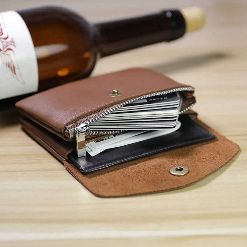 Mini Womens Black Leather Billfold Wallet Small Wallet with Coin Pocket Envelope Wallet for Ladies