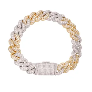 Moissanite Miami Cuban Link Bracelet 12mm 2 Tone Icy .925 Sterling Silver