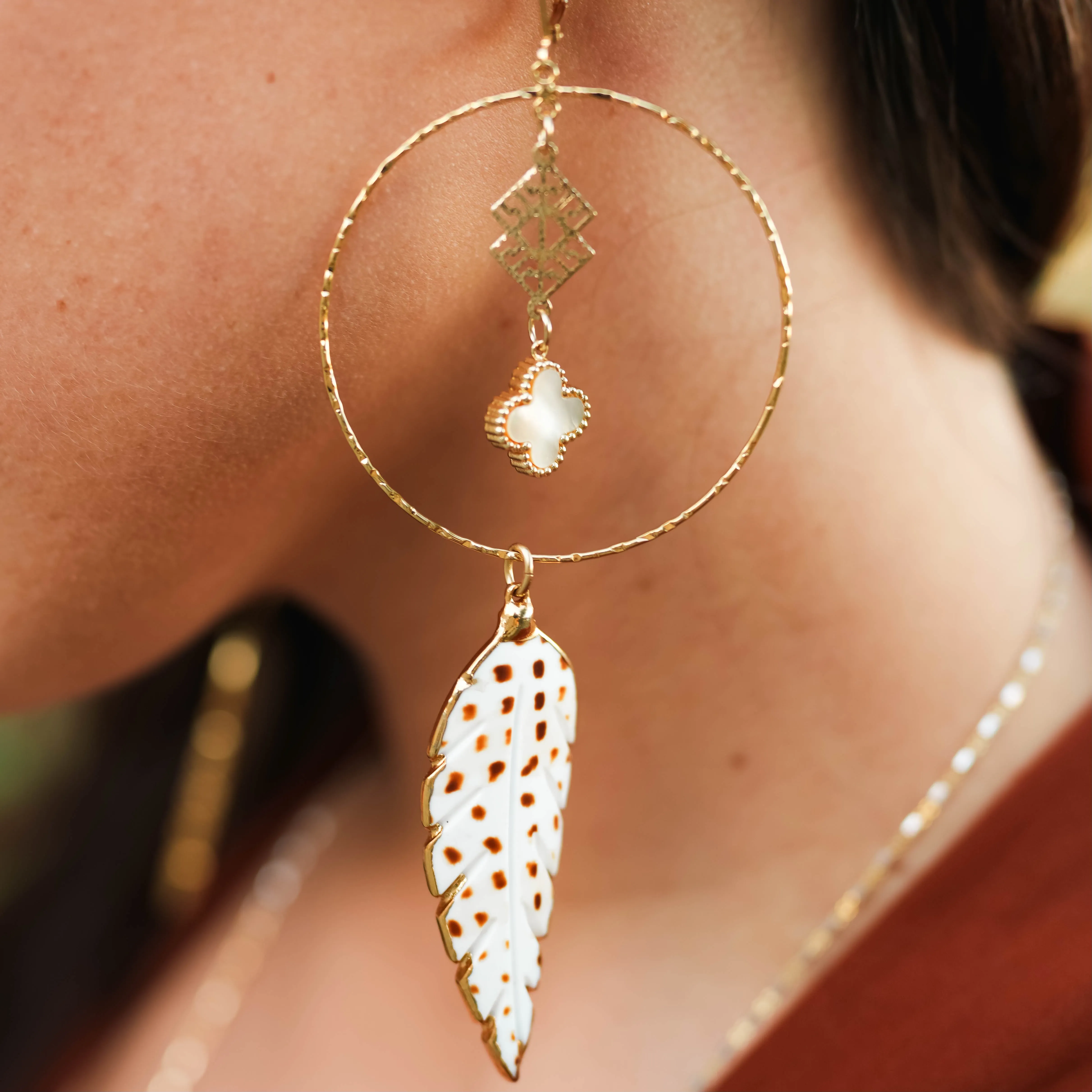 Mother Of Pearl Feather Dream Catcher Earrings