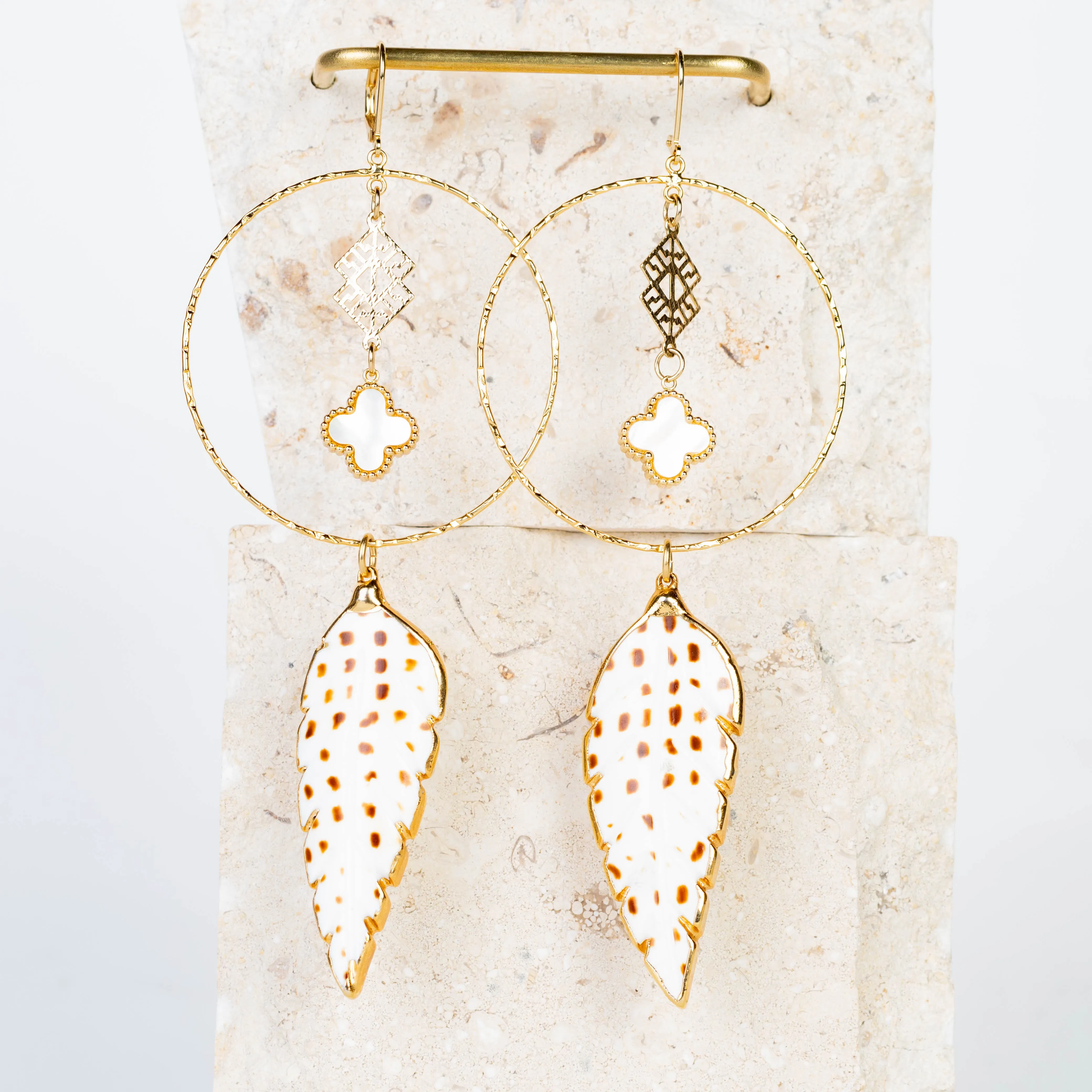 Mother Of Pearl Feather Dream Catcher Earrings