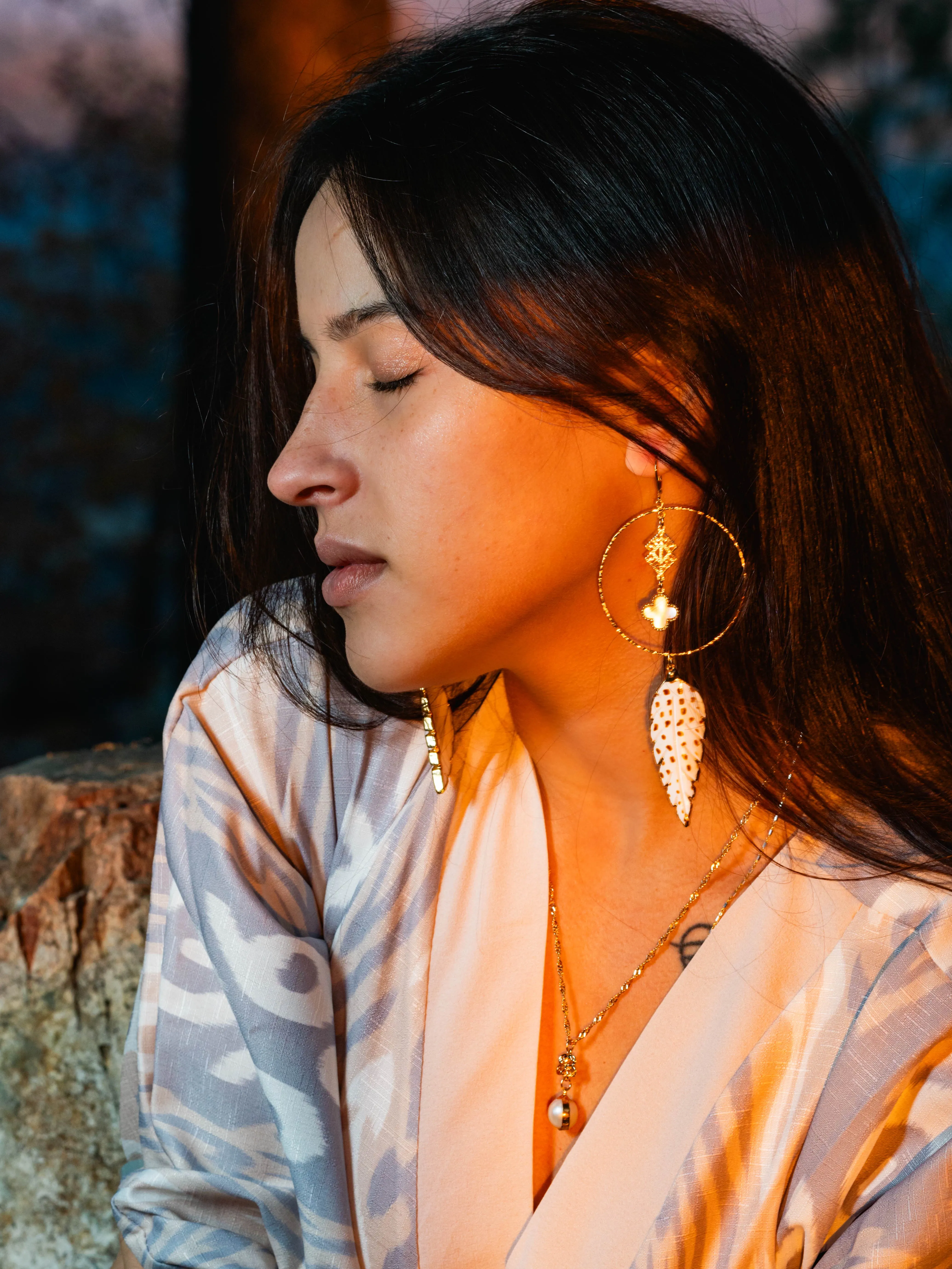 Mother Of Pearl Feather Dream Catcher Earrings