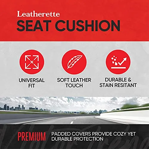 Motor Trend Black Faux Leather 2-Pack Car Seat Cushion for Front Seats, Padded Car Seat Protector with Storage Pockets, Premium Front Seat Covers for Cars, Interior Covers for Auto Truck Van SUV