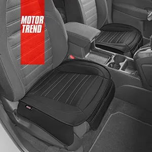 Motor Trend Black Faux Leather 2-Pack Car Seat Cushion for Front Seats, Padded Car Seat Protector with Storage Pockets, Premium Front Seat Covers for Cars, Interior Covers for Auto Truck Van SUV