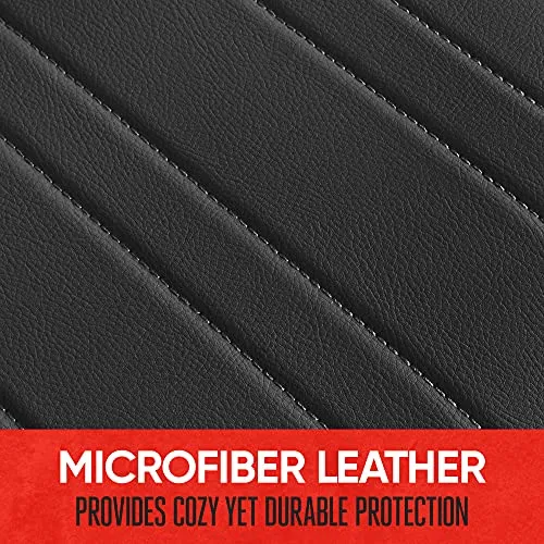Motor Trend Black Faux Leather 2-Pack Car Seat Cushion for Front Seats, Padded Car Seat Protector with Storage Pockets, Premium Front Seat Covers for Cars, Interior Covers for Auto Truck Van SUV