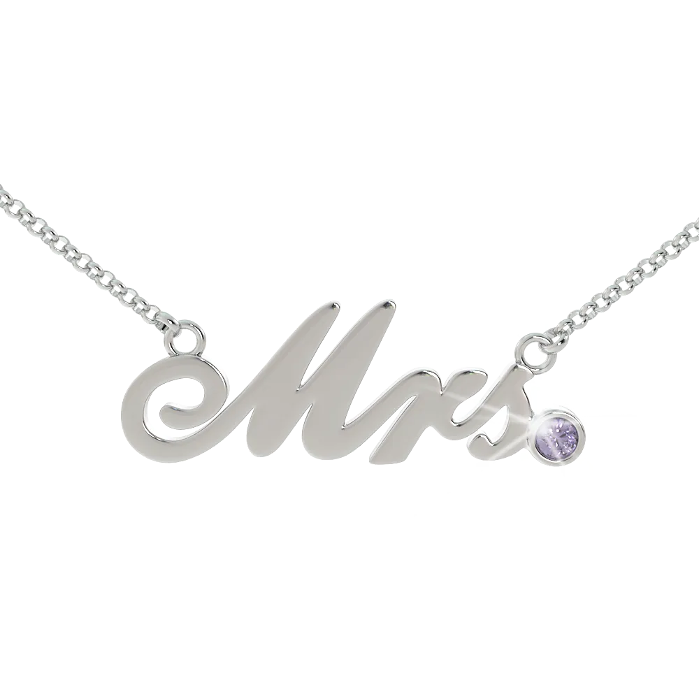 Mrs Birthstone Necklace - (.925 silver)