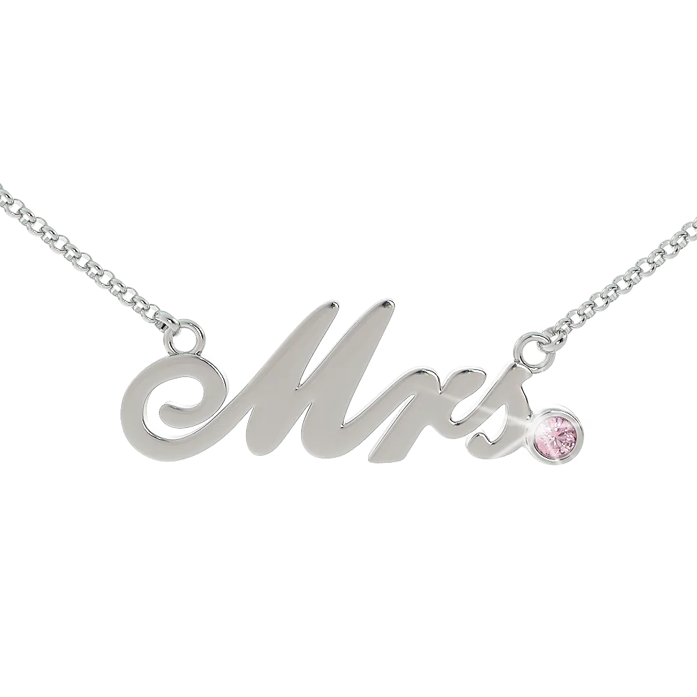 Mrs Birthstone Necklace - (.925 silver)