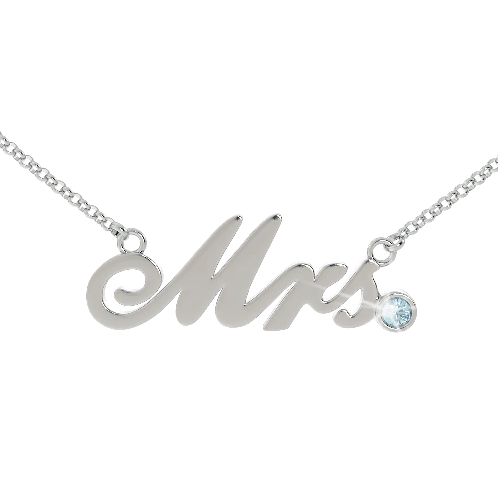 Mrs Birthstone Necklace - (.925 silver)