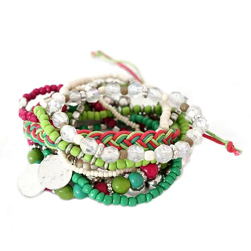 MULTI COLOR GREEN AND FUCHSIA BRACELET  #BR4116_MLT
