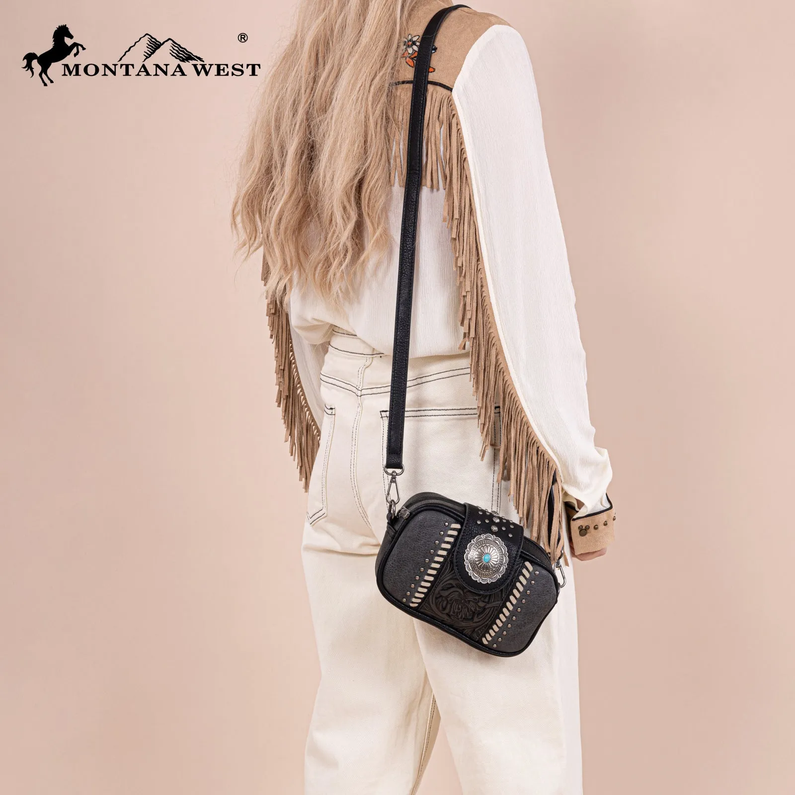 MW1322-8365 Montana West Tooled Collection Crossbody