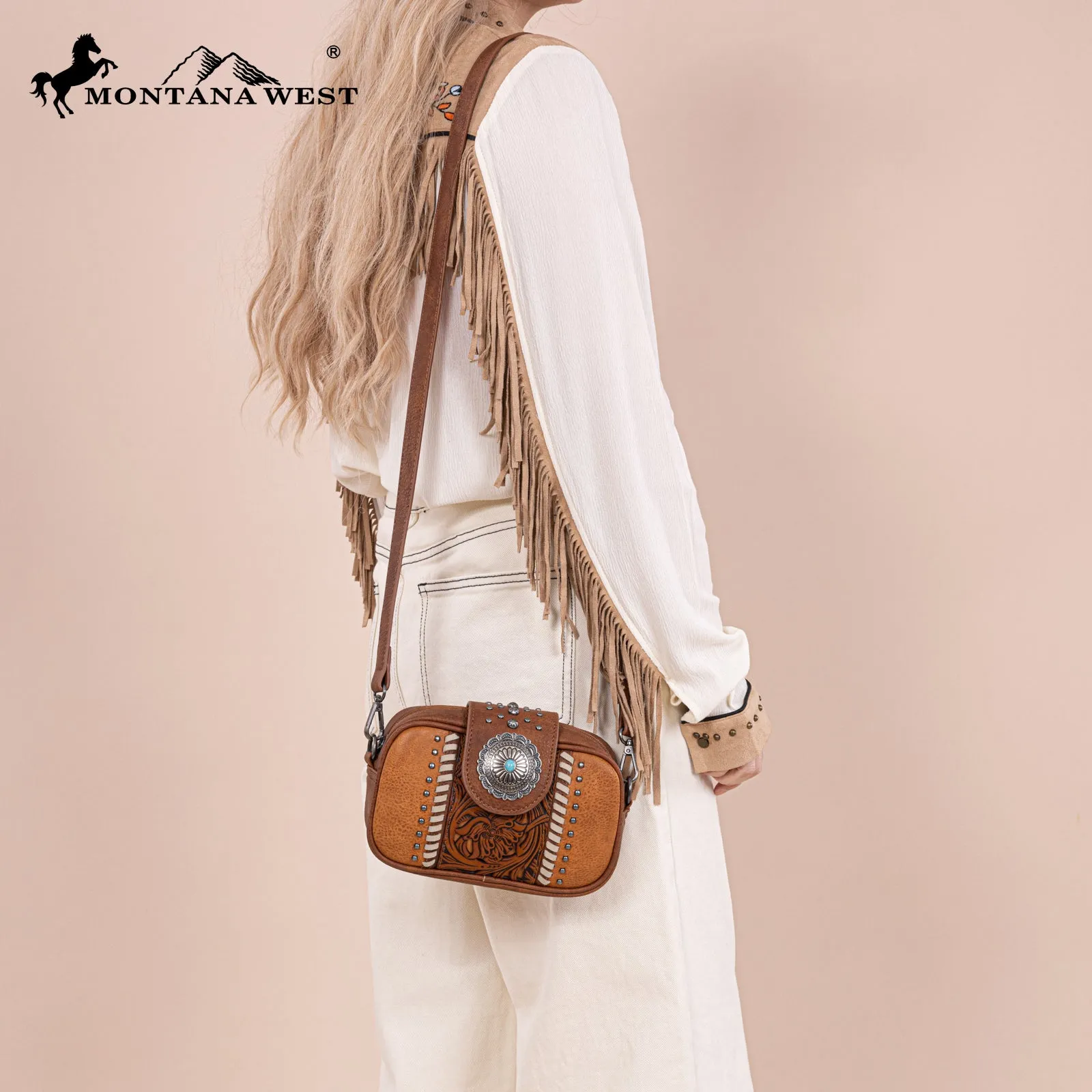 MW1322-8365 Montana West Tooled Collection Crossbody