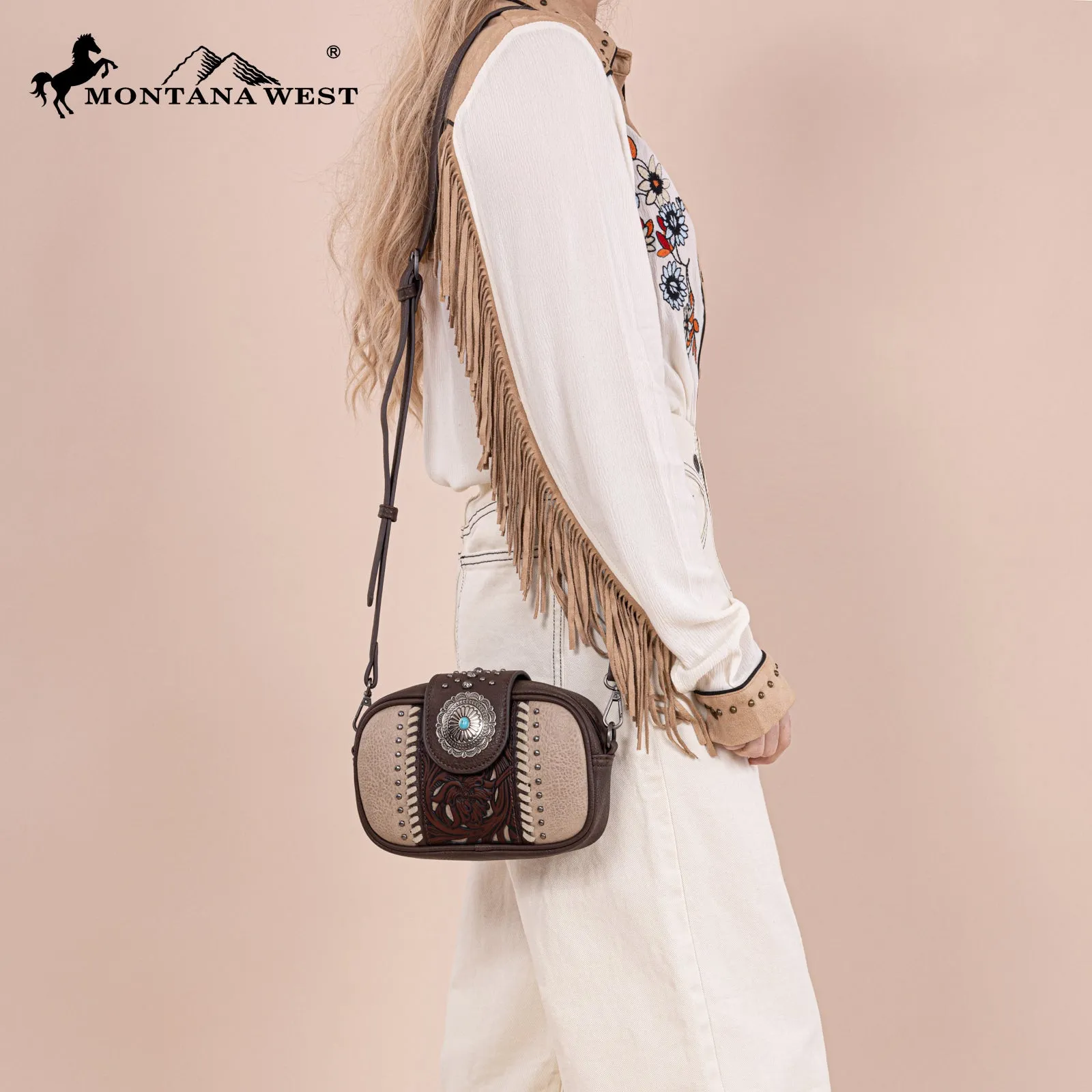 MW1322-8365 Montana West Tooled Collection Crossbody