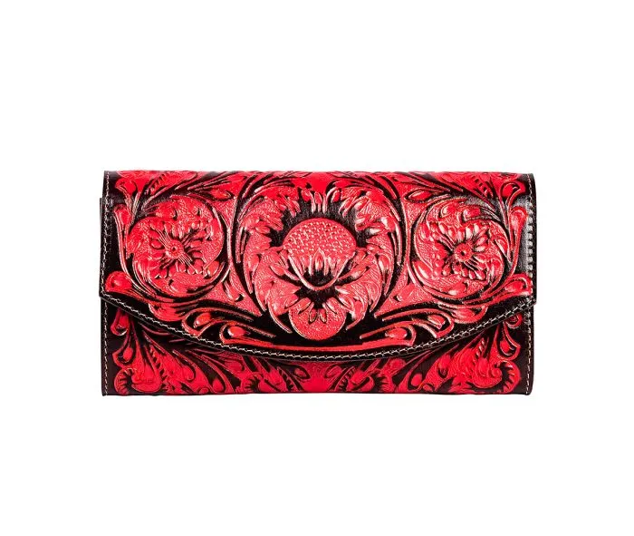 Myra Bag Tambrina Hand-tooled Wallet in Red
