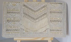 MYUS118 - Cream Color Sequins Clutch Bag with White Beads
