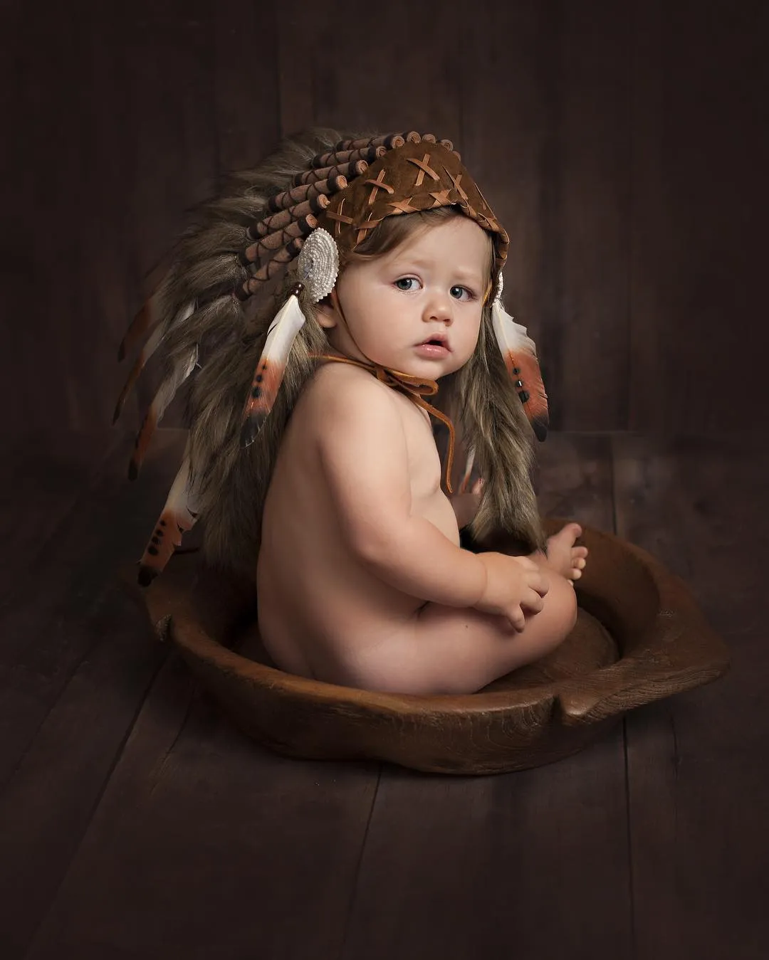 N04- For 9 to 18 month Toddler / Baby: three colors Brown Native American Style Indian Headdress .for the little ones !