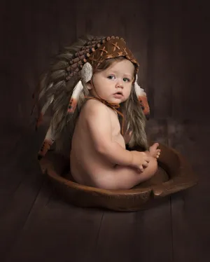 N04- For 9 to 18 month Toddler / Baby: three colors Brown Native American Style Indian Headdress .for the little ones !