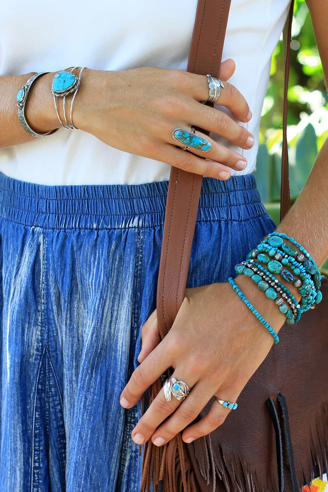 Navajo Sterling Silver and Turquoise Feather Ring (Adjustable)