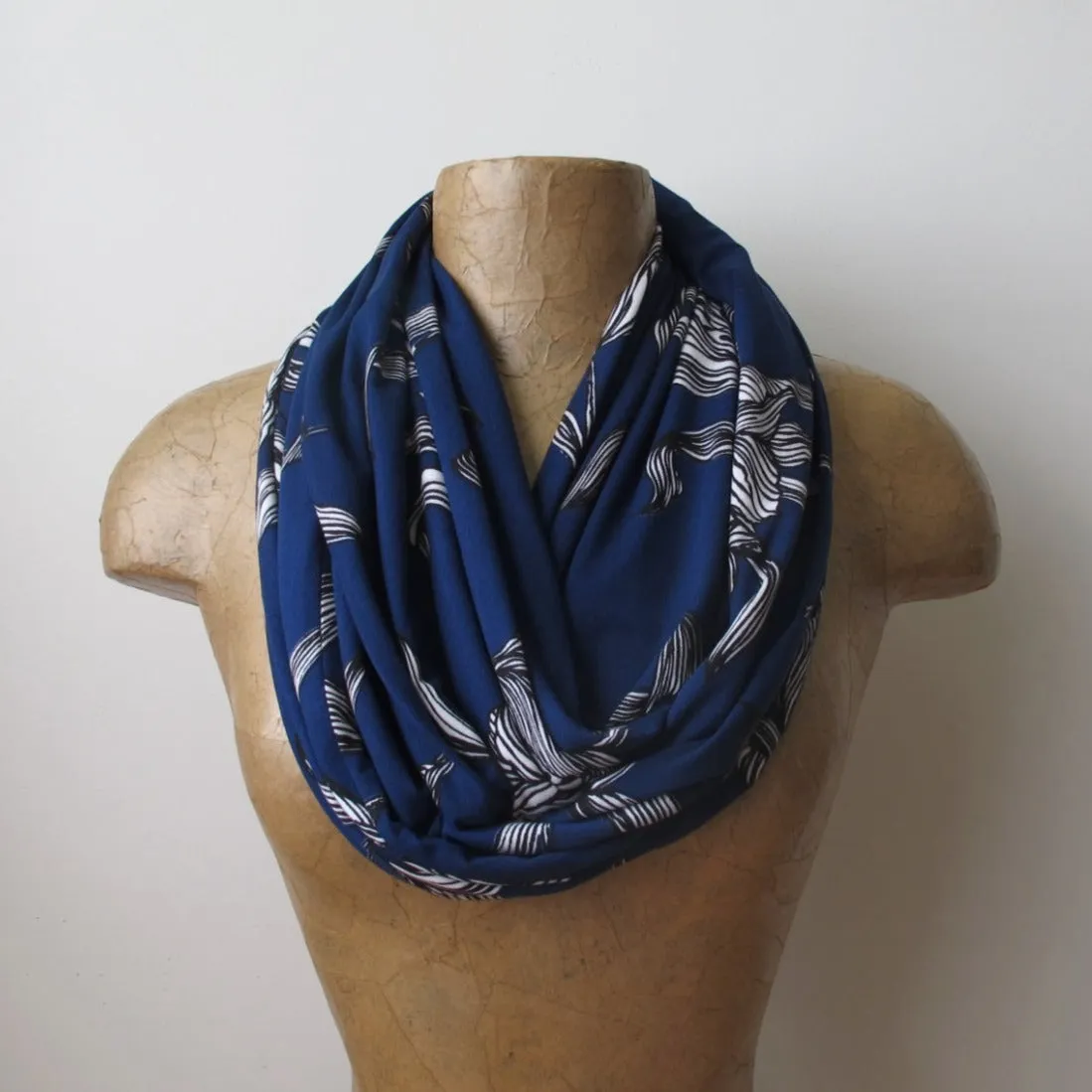 NAVY BLUE FILIGREE Infinity Scarf