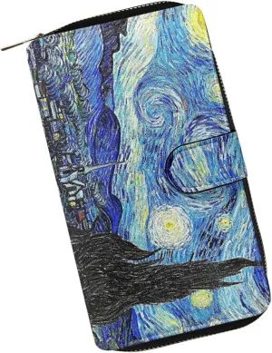 New Long Wallet for Women PU Leather Card Holder Purse Zip Around Clutch Wallet Van Gogh Print RFID Blocking