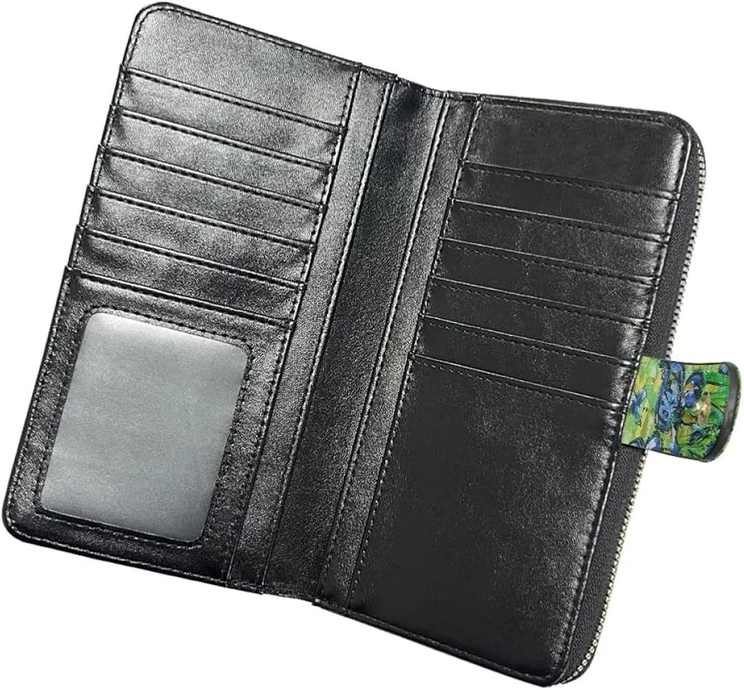 New Long Wallet for Women PU Leather Card Holder Purse Zip Around Clutch Wallet Van Gogh Print RFID Blocking