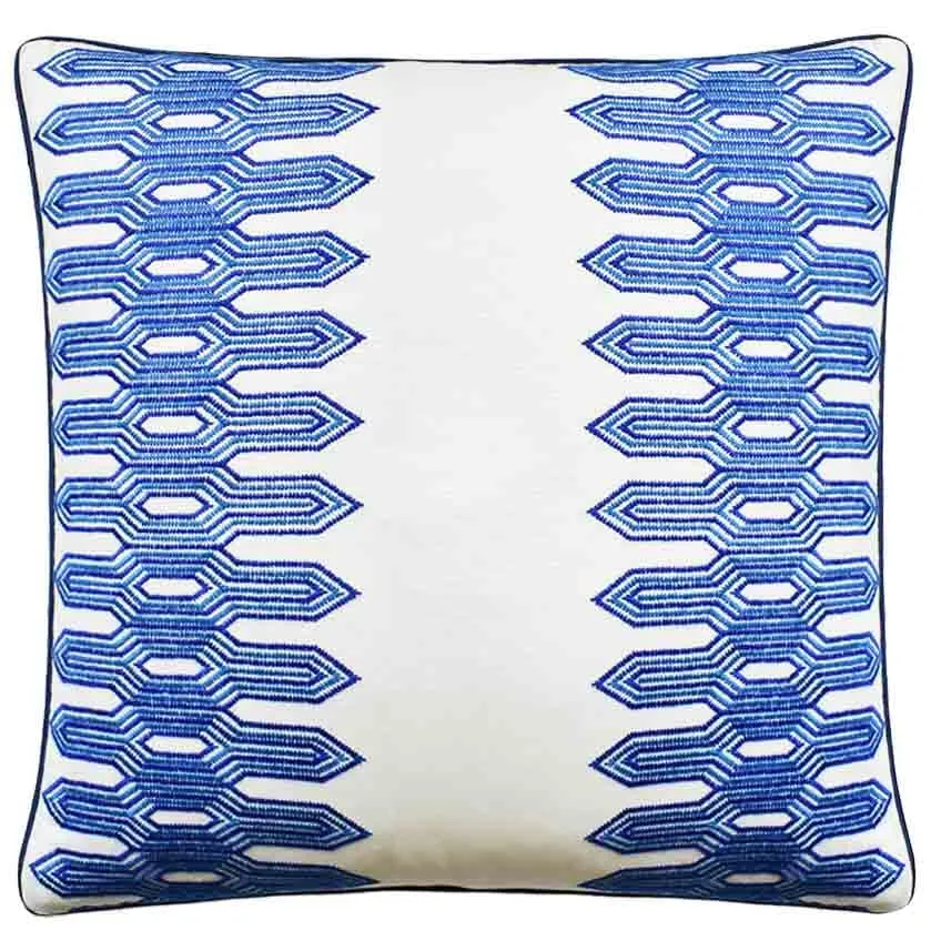 Nola Stripe Embroidery Pillow (Navy)