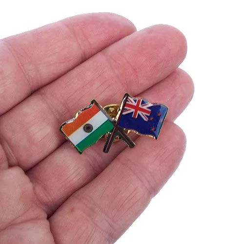 NZ and India Crossed Flags Badge