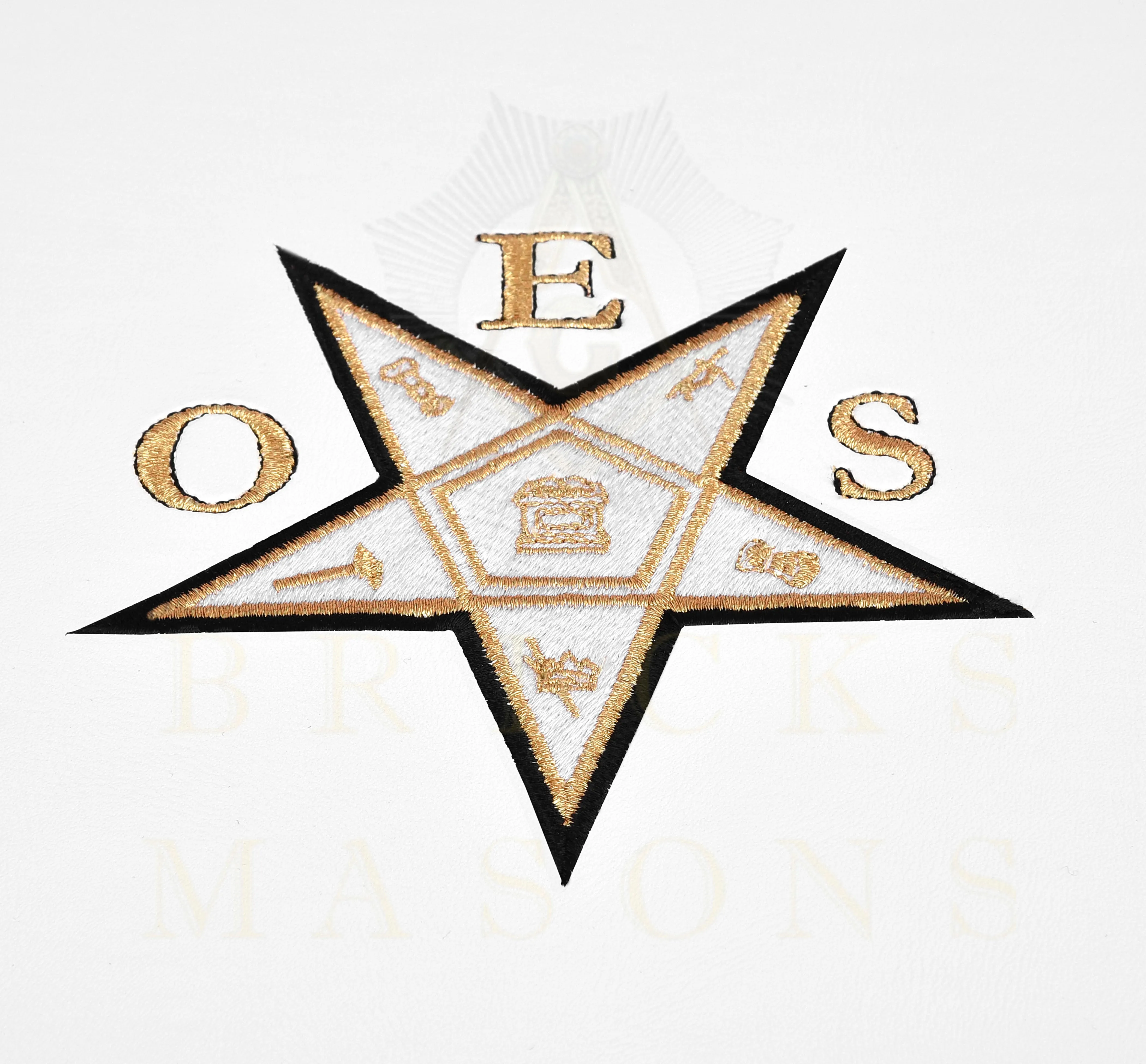 OES Apron Case - White Imitation Leather Machine Embroidery Gold Star